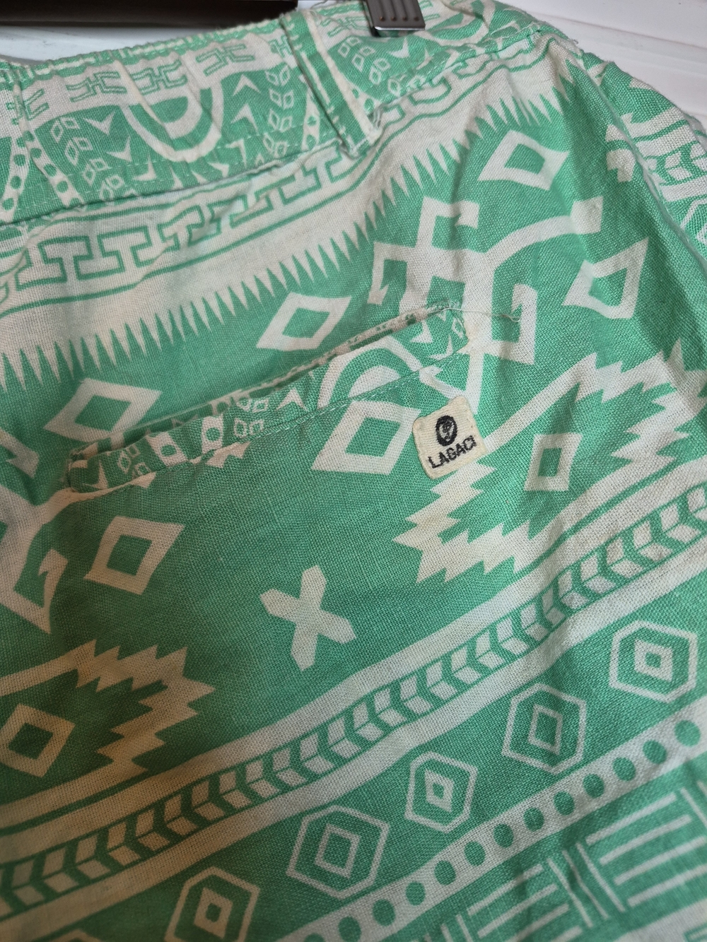 Lagaci Mint Green and White Printed Shorts with Drawstring Cotton Linen Size Xl - Picture 5 of 8